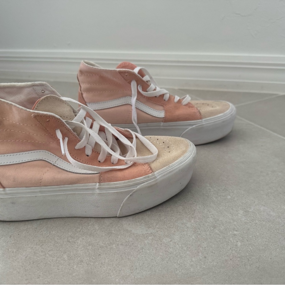 Vans Peach and Cream High-Top Canvas Sneakers